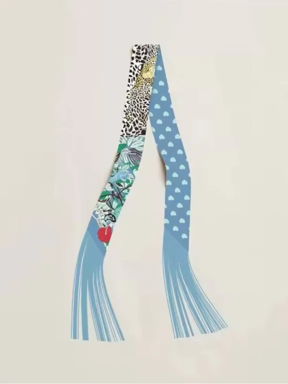 Trendy  Animal Print Purse Scarf with Blue Fringe